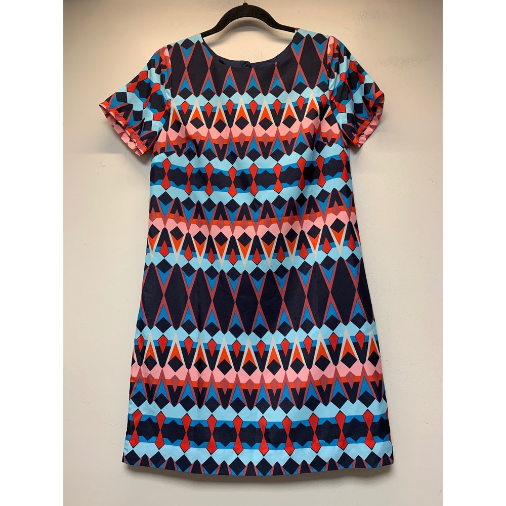 J.Crew Shift Dress Womens 2 Multicolor Excellent Geometric Mod Short Sleeve